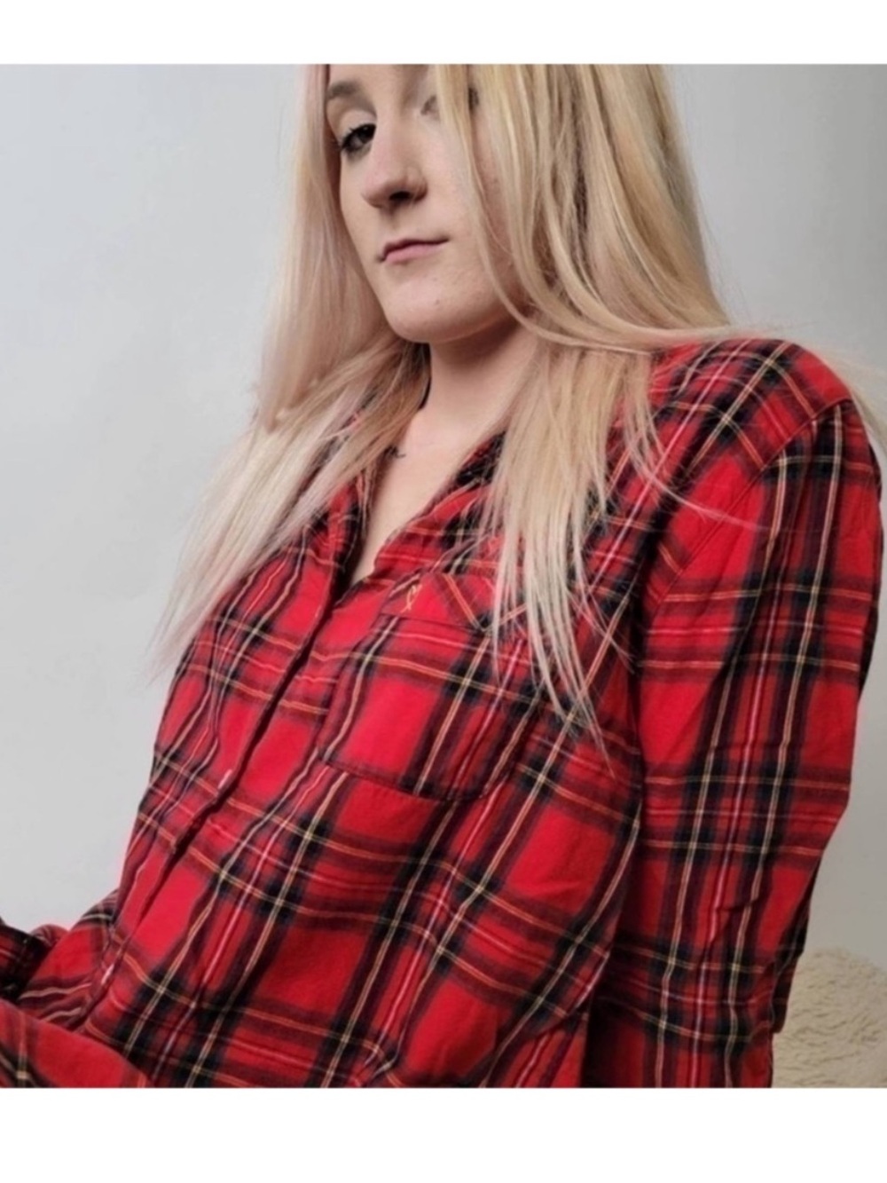 Victoria’s Secret Red Plaid Button Up Long Sleeve Pajama Shirt. M. NWT.